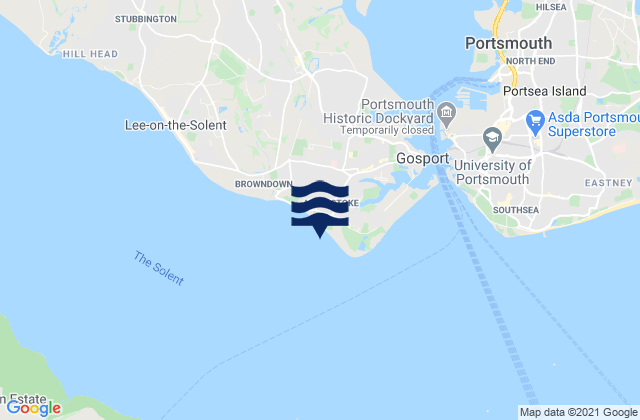 Mapa da tábua de marés em Stokes Bay Beach, United Kingdom