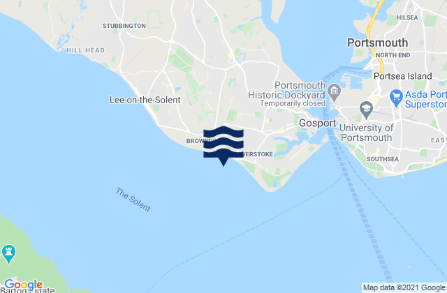 Mapa da tábua de marés em Stokes Bay, United Kingdom