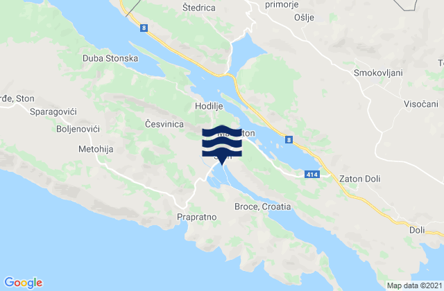Mapa da tábua de marés em Ston, Croatia
