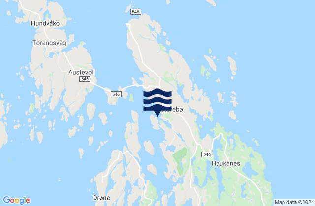Mapa da tábua de marés em Storebø, Norway