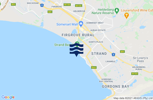 Mapa da tábua de marés em Strand, South Africa