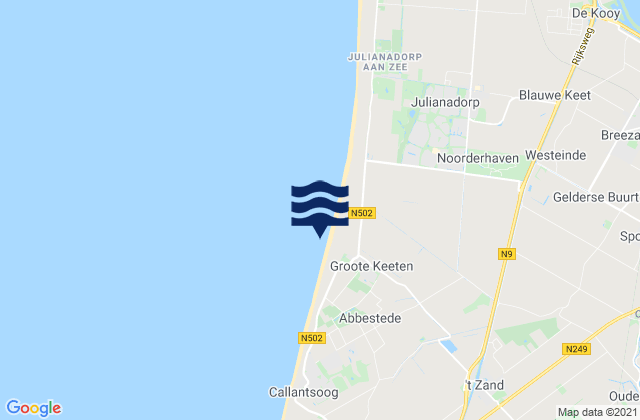 Mapa da tábua de marés em Strandslag Groote Keeten, Netherlands
