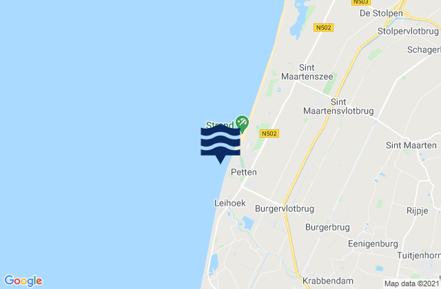 Mapa da tábua de marés em Strandslag Petten, Netherlands
