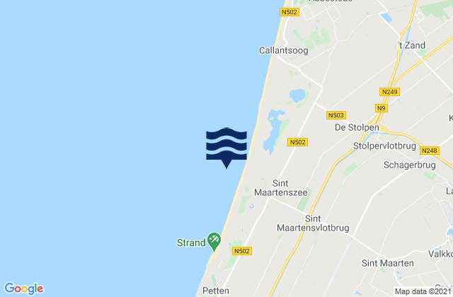 Mapa da tábua de marés em Strandslag Sint Maartenszee, Netherlands