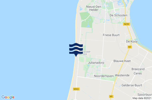 Mapa da tábua de marés em Strandslag Zandloper, Netherlands