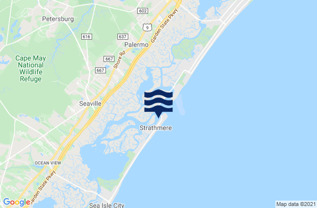 Mapa da tábua de marés em Strathmere (Strathmere Bay), United States