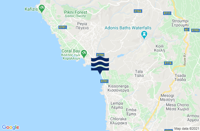 Mapa da tábua de marés em Stroumpí, Cyprus