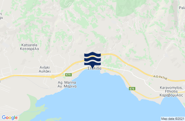 Mapa da tábua de marés em Stylída, Greece