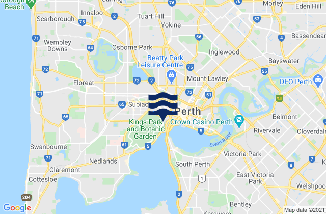 Mapa da tábua de marés em Subiaco, Australia