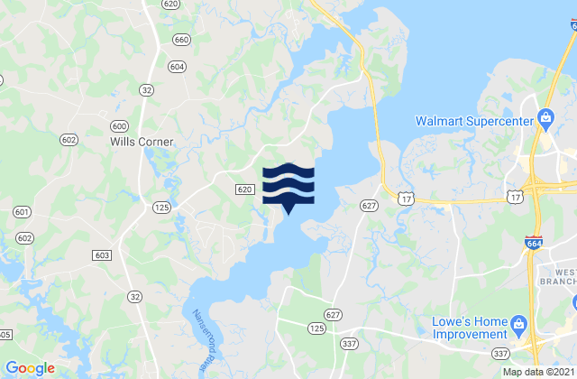Mapa da tábua de marés em Suffolk, United States