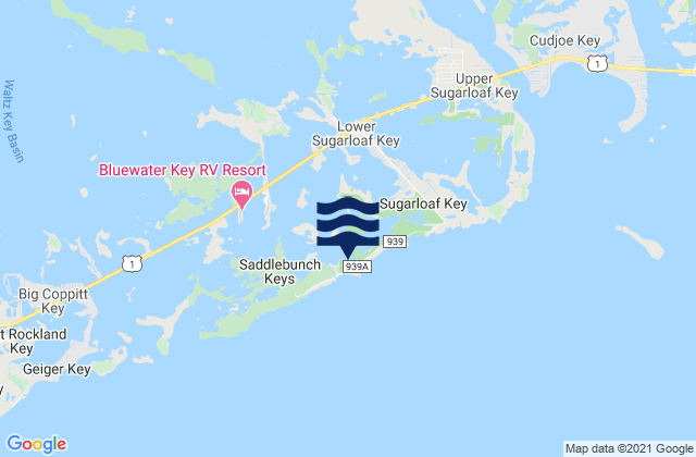 Mapa da tábua de marés em Sugarloaf Beach, United States