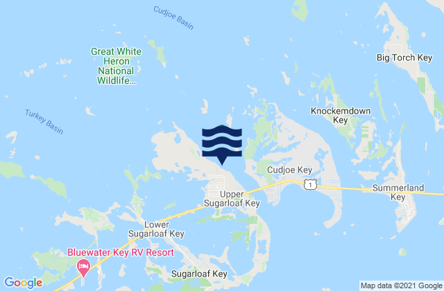 Mapa da tábua de marés em Sugarloaf Key (Northeast Side Bow Channel), United States