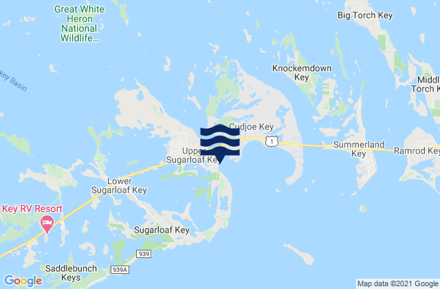 Mapa da tábua de marés em Sugarloaf Key (Pirates Cove), United States