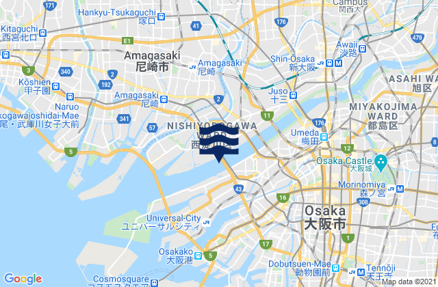 Mapa da tábua de marés em Suita, Japan