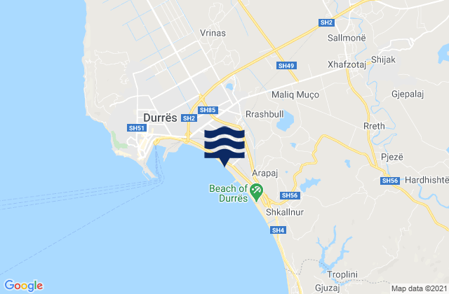 Mapa da tábua de marés em Sukth, Albania
