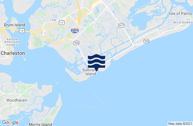 Mapa da tábua de marés em Sullivans Island (outer Coast), United States