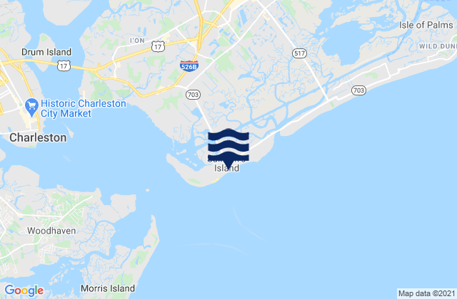 Mapa da tábua de marés em Sullivans Island, United States