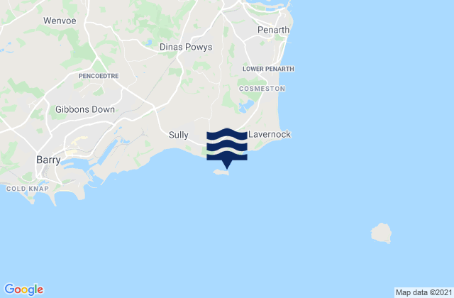 Mapa da tábua de marés em Sully Island, United Kingdom