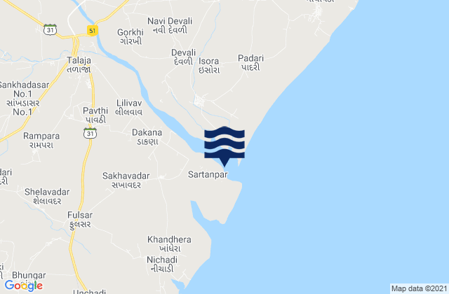 Mapa da tábua de marés em Sultanpur, India