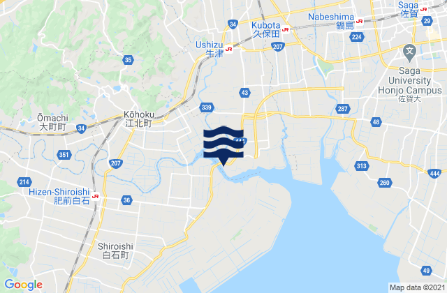 Mapa da tábua de marés em Suminoe, Japan