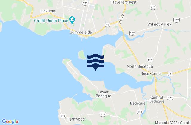 Mapa da tábua de marés em Summerside Harbour, Canada