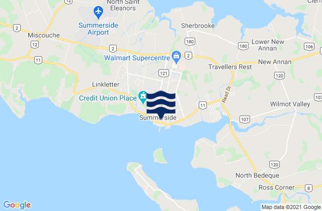 Mapa da tábua de marés em Summerside, Canada