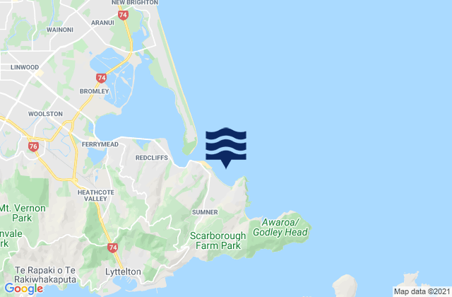 Mapa da tábua de marés em Sumner, New Zealand