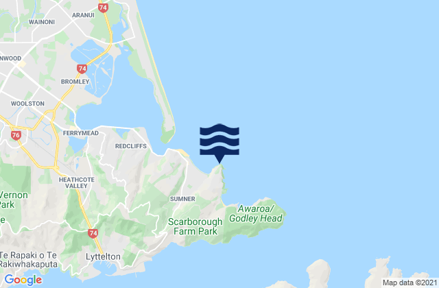 Mapa da tábua de marés em Sumner Head, New Zealand