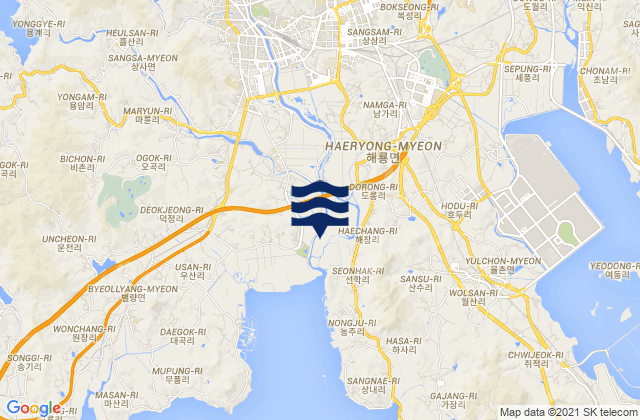 Mapa da tábua de marés em Suncheon, South Korea