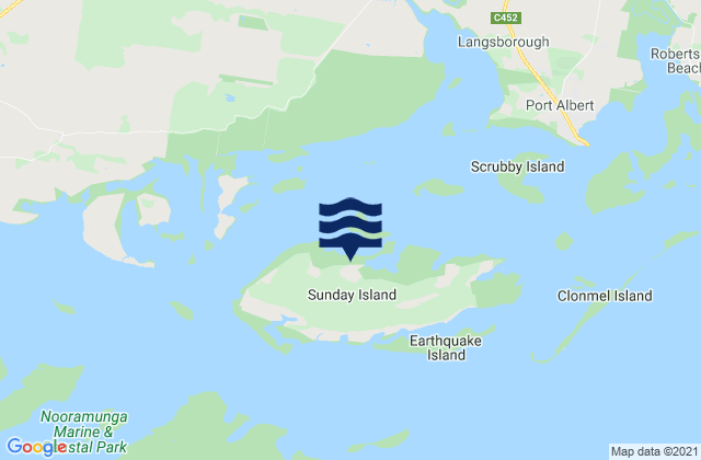 Mapa da tábua de marés em Sunday Island, Australia