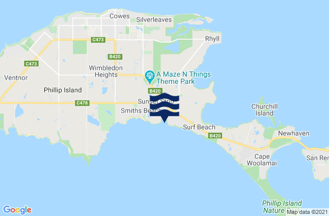 Mapa da tábua de marés em Sunderland Bay, Australia