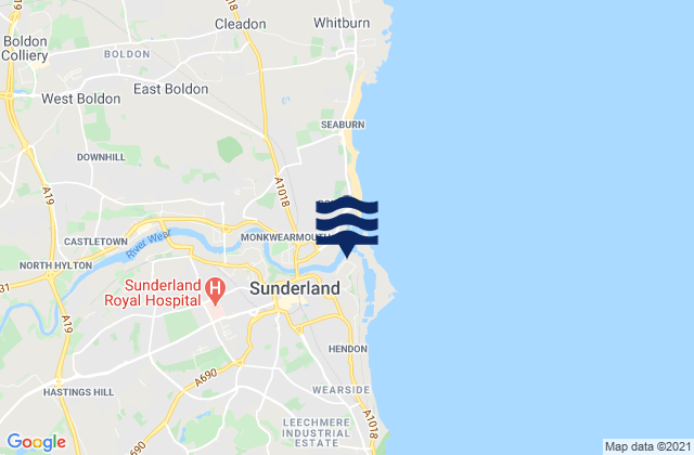 Mapa da tábua de marés em Sunderland, United Kingdom