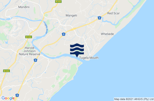 Mapa da tábua de marés em Sundumbili, South Africa
