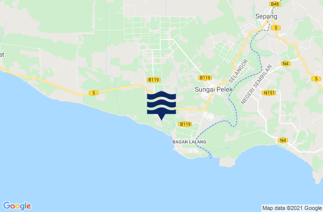 Mapa da tábua de marés em Sungai Pelek New Village, Malaysia