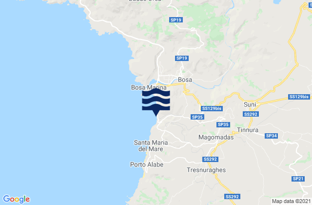 Mapa da tábua de marés em Suni, Italy