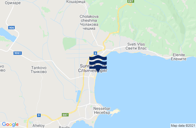 Mapa da tábua de marés em Sunny Beach, Bulgaria
