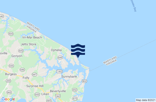 Mapa da tábua de marés em Sunnybank (Little Wicomico River), United States