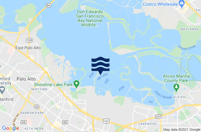Mapa da tábua de marés em Sunnyvale, United States