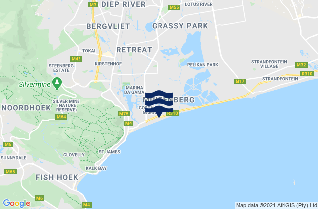 Mapa da tábua de marés em Sunrise Beach, South Africa