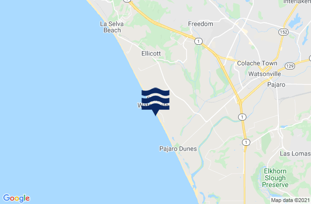 Mapa da tábua de marés em Sunset State Beach, United States