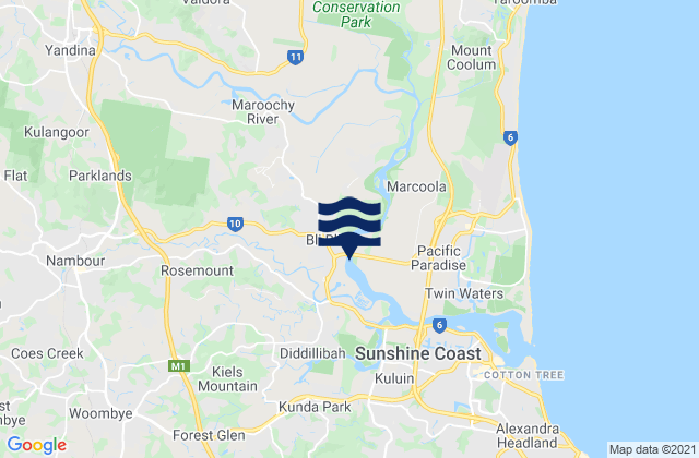 Mapa da tábua de marés em Sunshine Coast, Australia