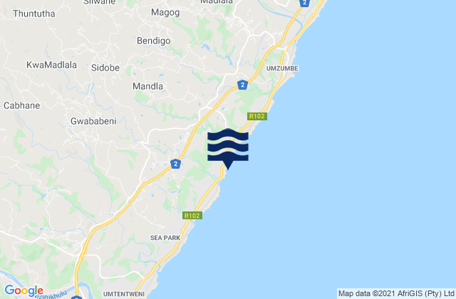Mapa da tábua de marés em Sunwich Port, South Africa
