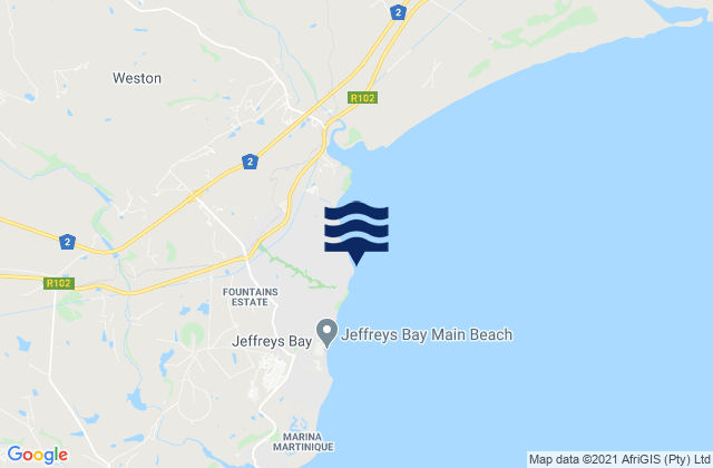 Mapa da tábua de marés em Super Tubes, South Africa