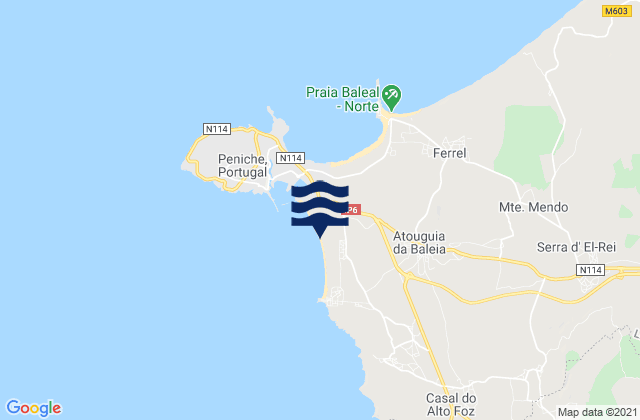 Mapa da tábua de marés em Supertubos, Portugal
