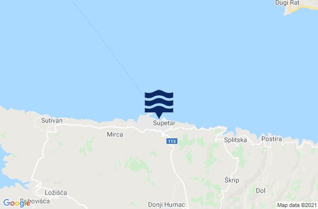 Mapa da tábua de marés em Supetar, Croatia