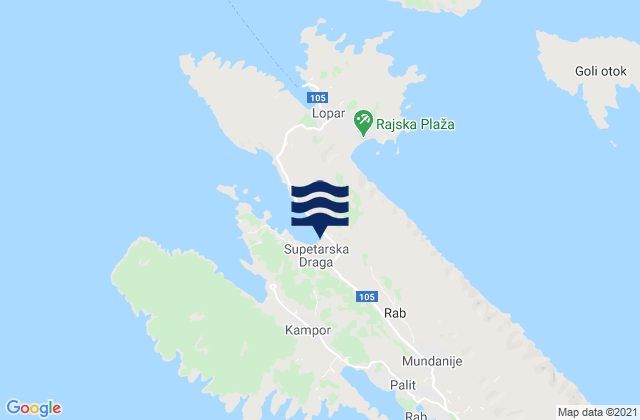 Mapa da tábua de marés em Supetarska Draga, Croatia