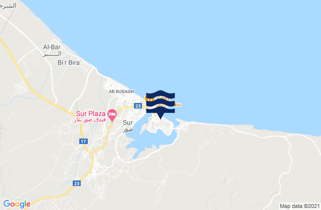 Mapa da tábua de marés em Sur, Oman