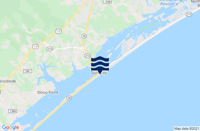 Mapa da tábua de marés em Surf City, United States
