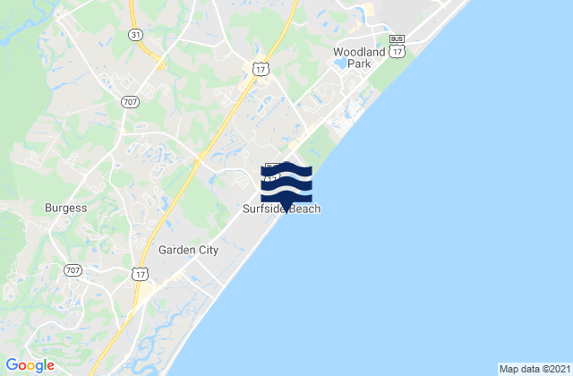 Mapa da tábua de marés em Surfside Beach, United States