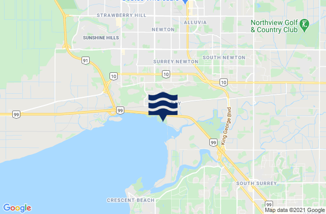 Mapa da tábua de marés em Surrey, Canada